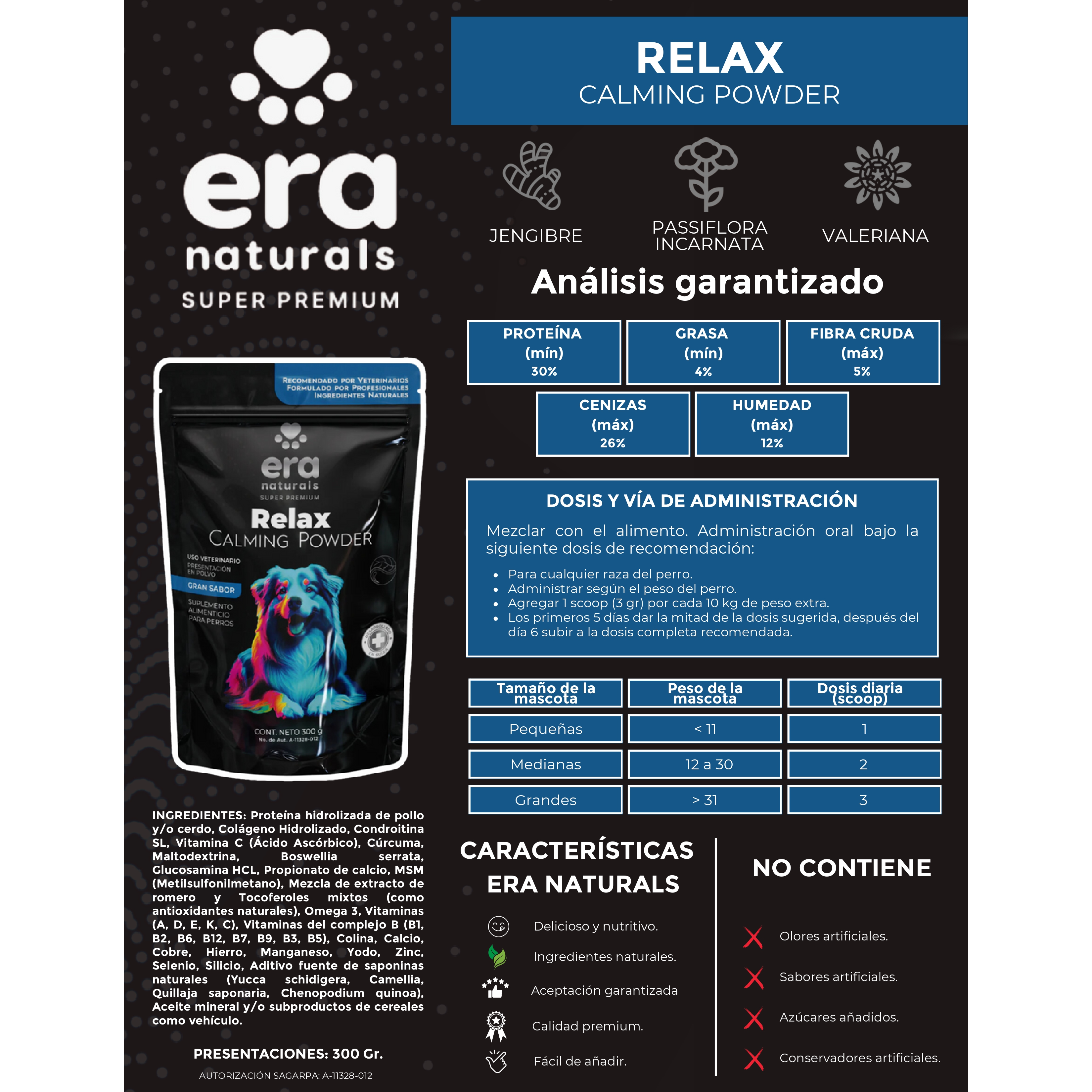 Suplemento para Perros Era Naturals Tranquilizante - Relax Calming Powder 300 Gr Suplemento para Perros Era Naturals Tranquilizante - Relax Calming Powder 300 Gr